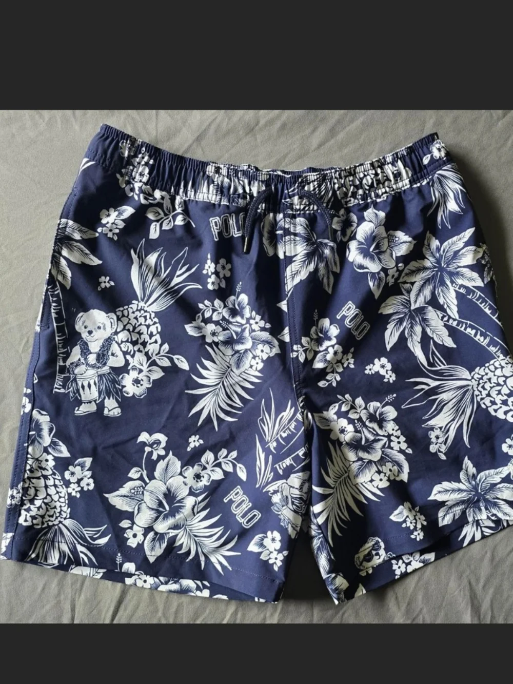 NWT Boys Polo Ralph Lauren Navy & White Tropical Print Swim Trunks